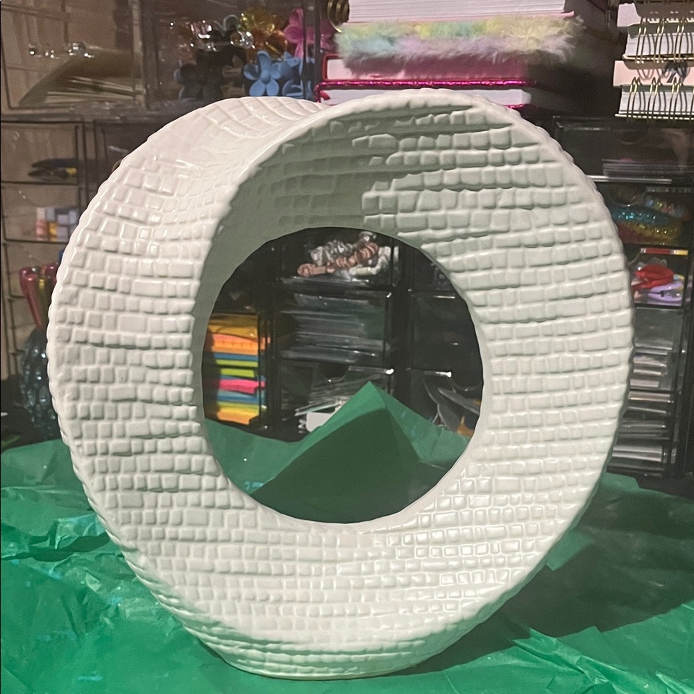 Textured White Circular Vase